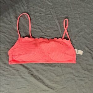 Aerie Women's Bikini Medium Scalloped Bandeau Waffle Textured Coral Swimsuit New